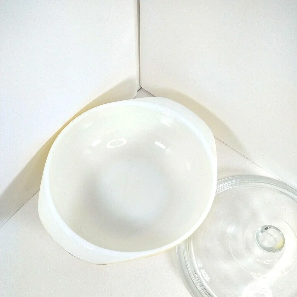 Pyrex 053 A-b B  1 1/2 Qt. Clear Glass‎ Casserole With Lid Yellow 🟡 White 🤍